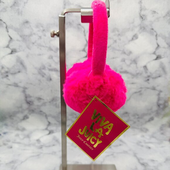 Juicy Couture Viva La Juicy Earmuffs, Pink Faux Fur with Rhinestone Logo- NEW - Picture 5 of 9